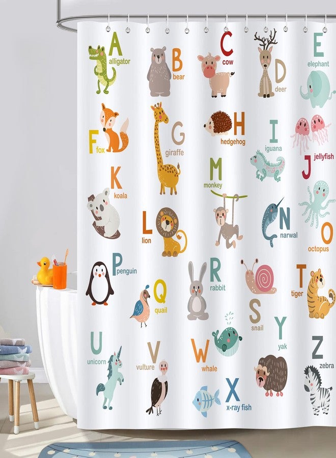 Bonhause Kids ABC Shower Curtain, Cute Alphabet Animal Educational Bathroom Decor for Toddler Boys Girls 72 x 72 Inch Polyester Fabric Waterproof Bath Curtain with 12 Hooks - Image 2