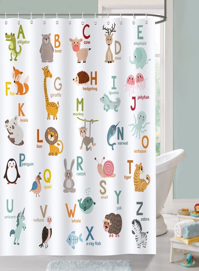 Bonhause Kids ABC Shower Curtain, Cute Alphabet Animal Educational Bathroom Decor for Toddler Boys Girls 72 x 72 Inch Polyester Fabric Waterproof Bath Curtain with 12 Hooks - Image 1