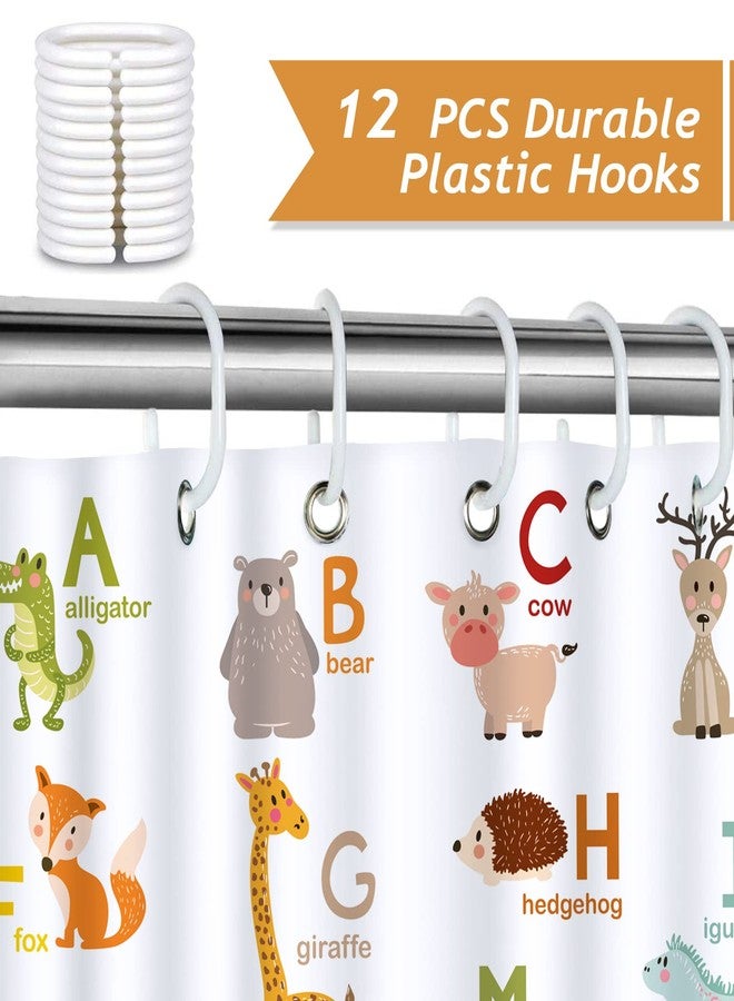 Bonhause Kids ABC Shower Curtain, Cute Alphabet Animal Educational Bathroom Decor for Toddler Boys Girls 72 x 72 Inch Polyester Fabric Waterproof Bath Curtain with 12 Hooks - Image 3