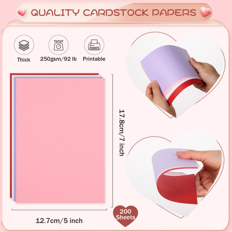 FOBSME 200 Sheets 5x7" Valentine's Day Cardstock Paper Blank 250gsm/92 lb Thick Paper Printable Heavyweight Card Stock Paper for Wedding Invitations,Greeting Cards, Postcards(Red, White, Pink, Purple) - Image 2