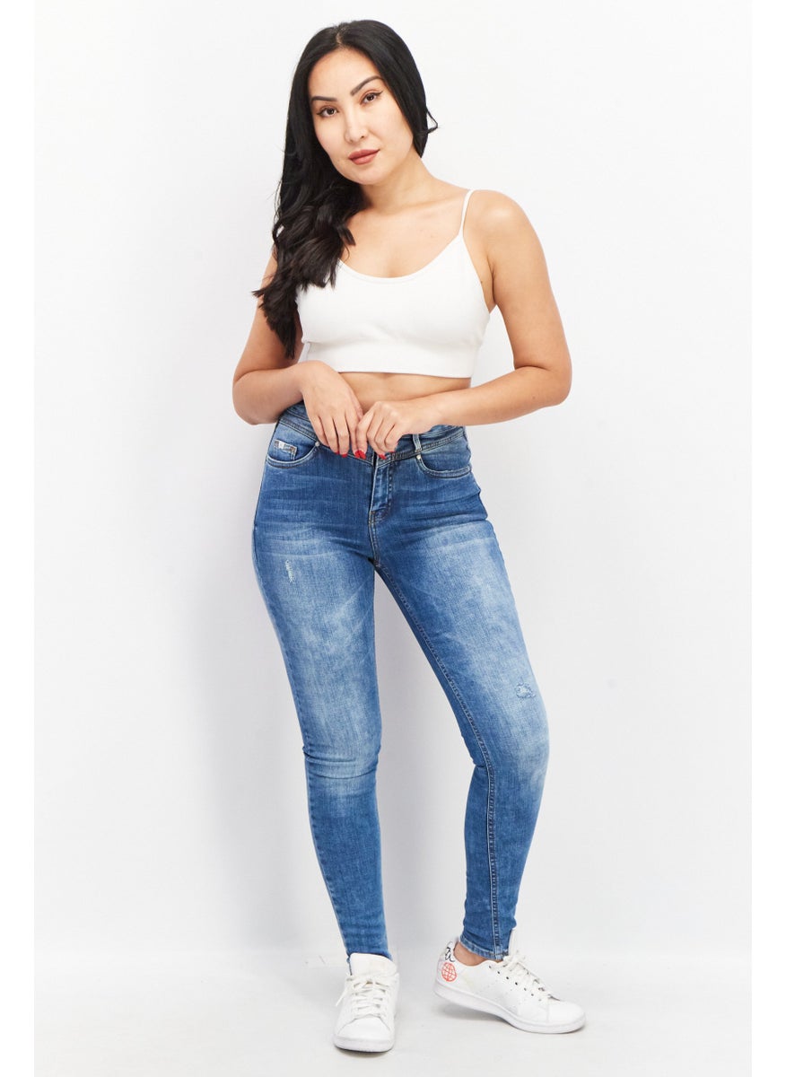 EDC Women Skinny Fit Stretchable Denim Jeans, Blue  - Image 4