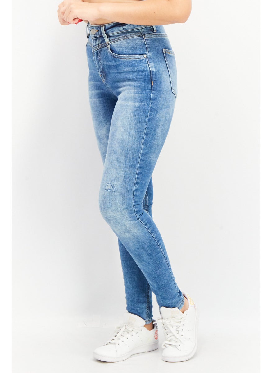EDC Women Skinny Fit Stretchable Denim Jeans, Blue  - Image 2