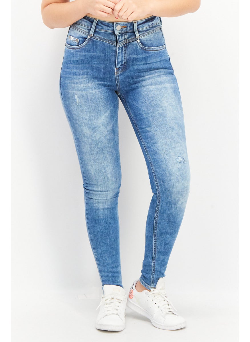 EDC Women Skinny Fit Stretchable Denim Jeans, Blue  - Image 1