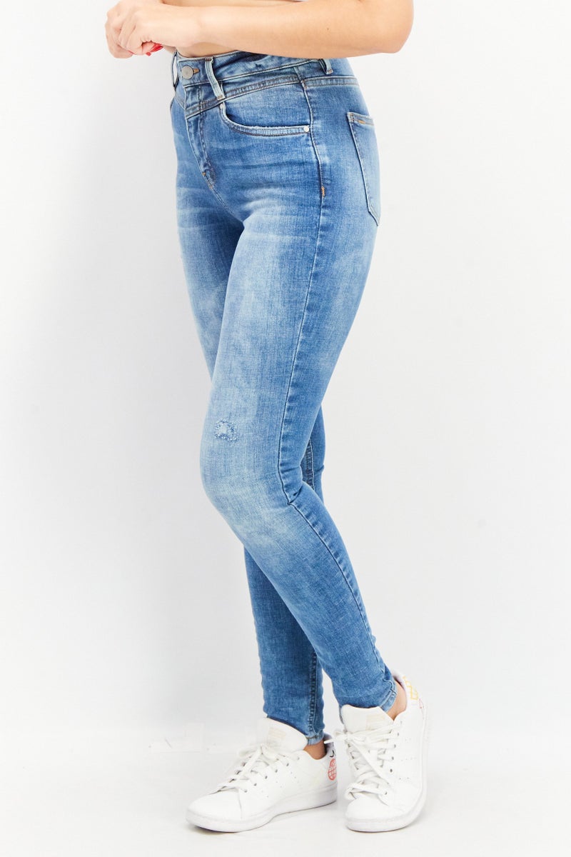 EDC Women Skinny Fit Stretchable Denim Jeans, Blue - Image 2