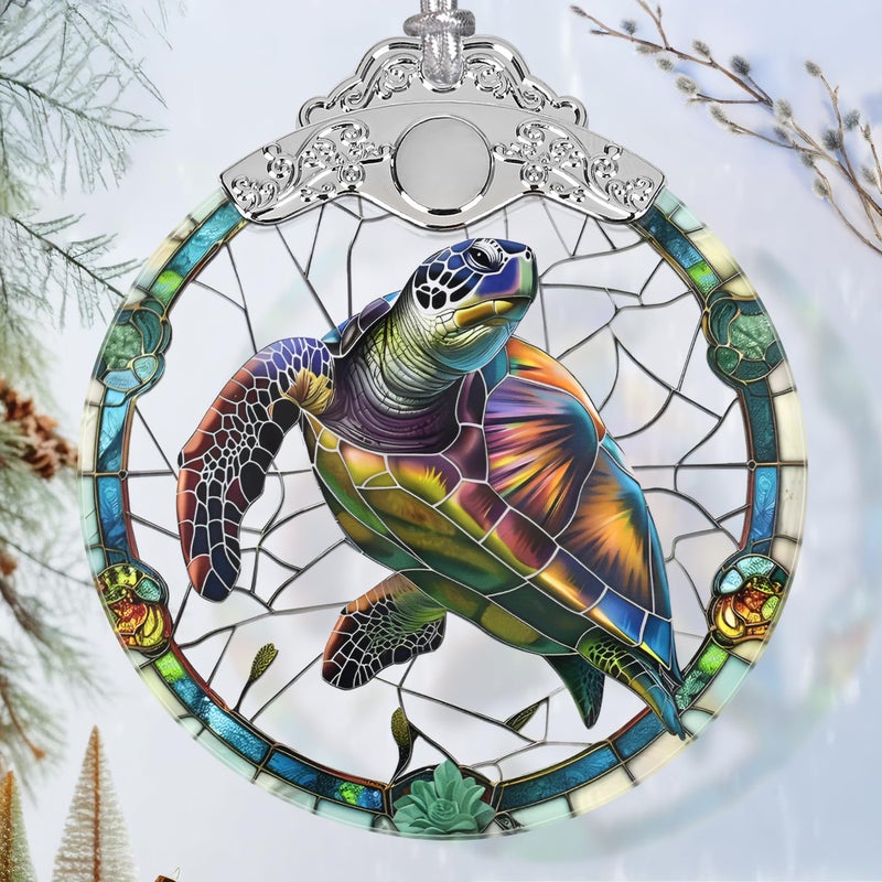 Jocidea Christmas Ornaments - Stained Glass Christmas Decor - Turtle Ornaments for Christmas Tree - Christmas Tree Ornament - Turtle Lovers Gifts - Gifts for Friends - Gifts for Christmas - Unique Gift Idea - Image 1
