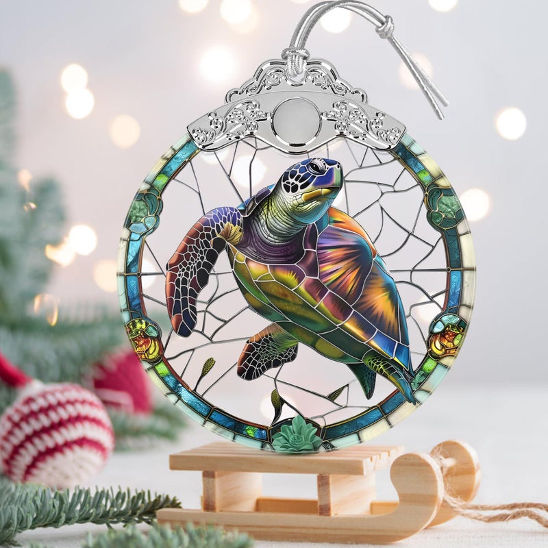 Jocidea Christmas Ornaments - Stained Glass Christmas Decor - Turtle Ornaments for Christmas Tree - Christmas Tree Ornament - Turtle Lovers Gifts - Gifts for Friends - Gifts for Christmas - Unique Gift Idea - Image 3