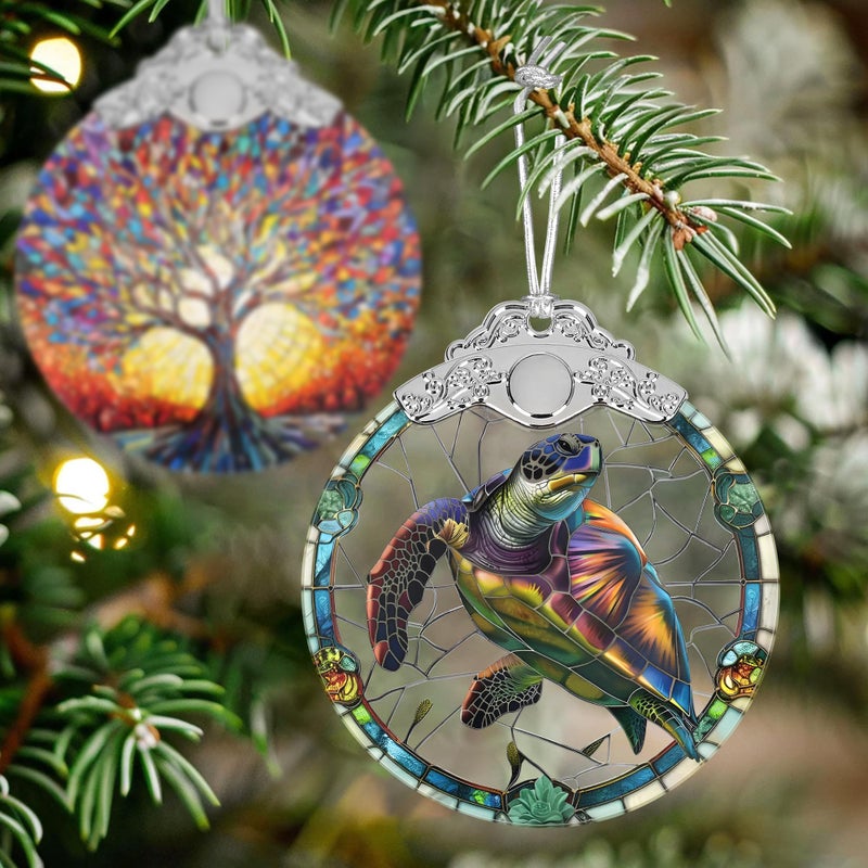 Jocidea Christmas Ornaments - Stained Glass Christmas Decor - Turtle Ornaments for Christmas Tree - Christmas Tree Ornament - Turtle Lovers Gifts - Gifts for Friends - Gifts for Christmas - Unique Gift Idea - Image 4