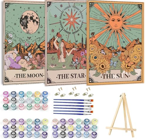 WUDWL Paint by Numbers Kit for Adults Framed Canvas 3 Pack with Wooden EaselPaint by Numbers for Kids Ages 812 Sun and Moon DIY Acrylic Landscape Oil Painting Arts Crafts 945x118inch - Image 1