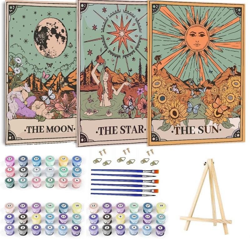 WUDWL Paint by Numbers Kit for Adults Framed Canvas 3 Pack with Wooden EaselPaint by Numbers for Kids Ages 812 Sun and Moon DIY Acrylic Landscape Oil Painting Arts Crafts 945x118inch - Image 2