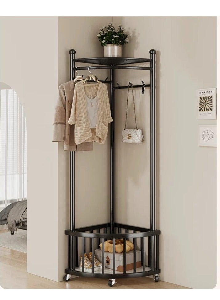 SHEE ONE Multi-Functional Corner Clothes Rack in Black Metal with Bottom Storage Shelves & Caster Wheels | Space-Saving Rack for Entryways and Bedrooms | Modern and Durable Hanger for Coats, Bags & Accessories | Dimensions: 165×56×40 cm  - Image 1