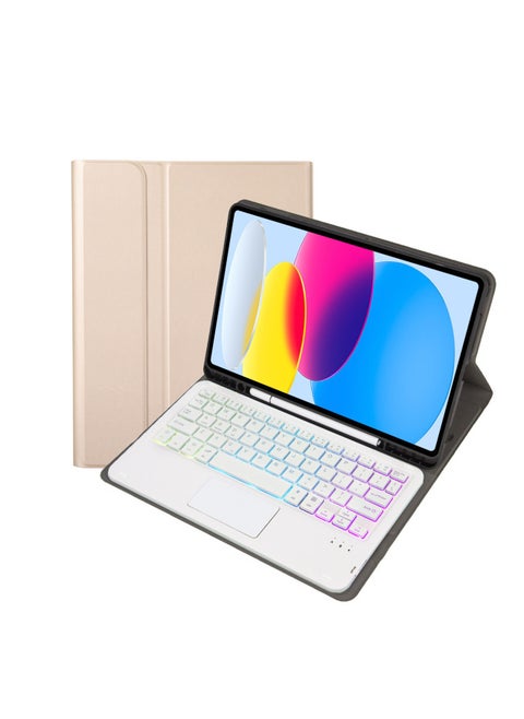 For Samsung TabS9FE11 Inch 2023 Protective Cover Wonderful Control Magnetic Suction Colorful Backlit Bluetooth Keyboard Soft Shell-Color:Gold-touch Keyboard (backlit)-Product Type:Samsung Tab S9 FE 10.9 Inch SM-X510/X516