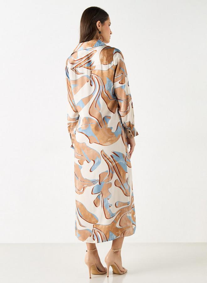 ايكونيك فستان بأكمام طويلة وياقة عادية وطبعات من آيكونيك - Image 3