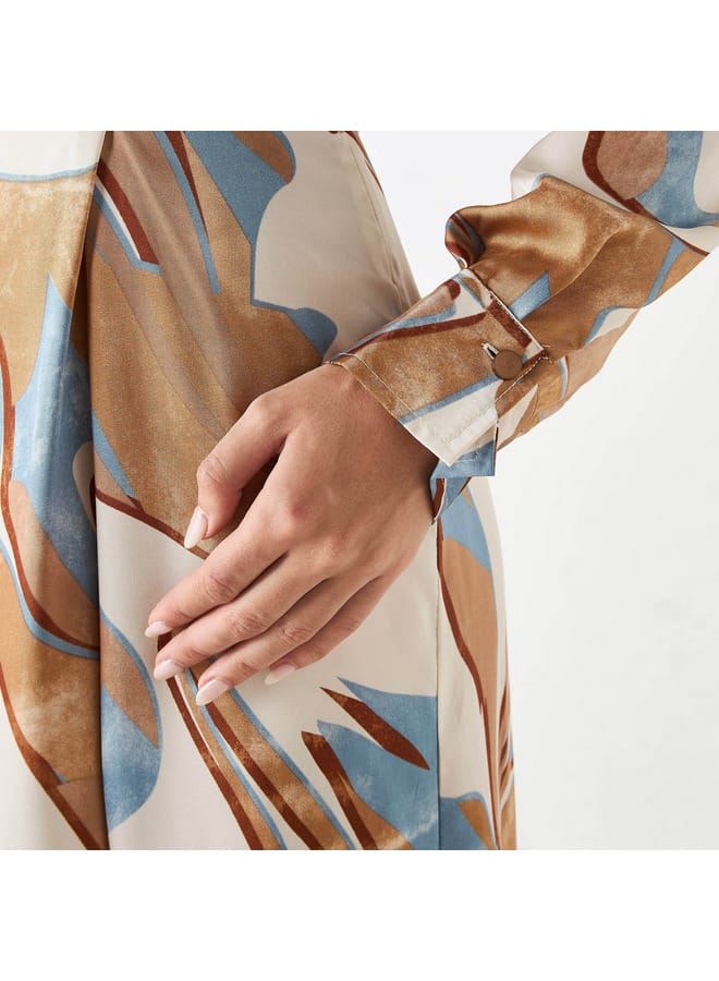 Iconic Iconic All-Over Print Collared Dress with Long Sleeves - Image 4