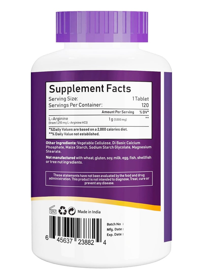 NBL Natural NBL Natural, L-Arginine 1,000 mg, Nitric Oxide Precursor, Amino Acid, 120 Tablets  - Image 2