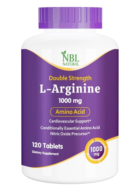NBL Natural, L-Arginine 1,000 mg, Nitric Oxide Precursor, Amino Acid, 120 Tablets