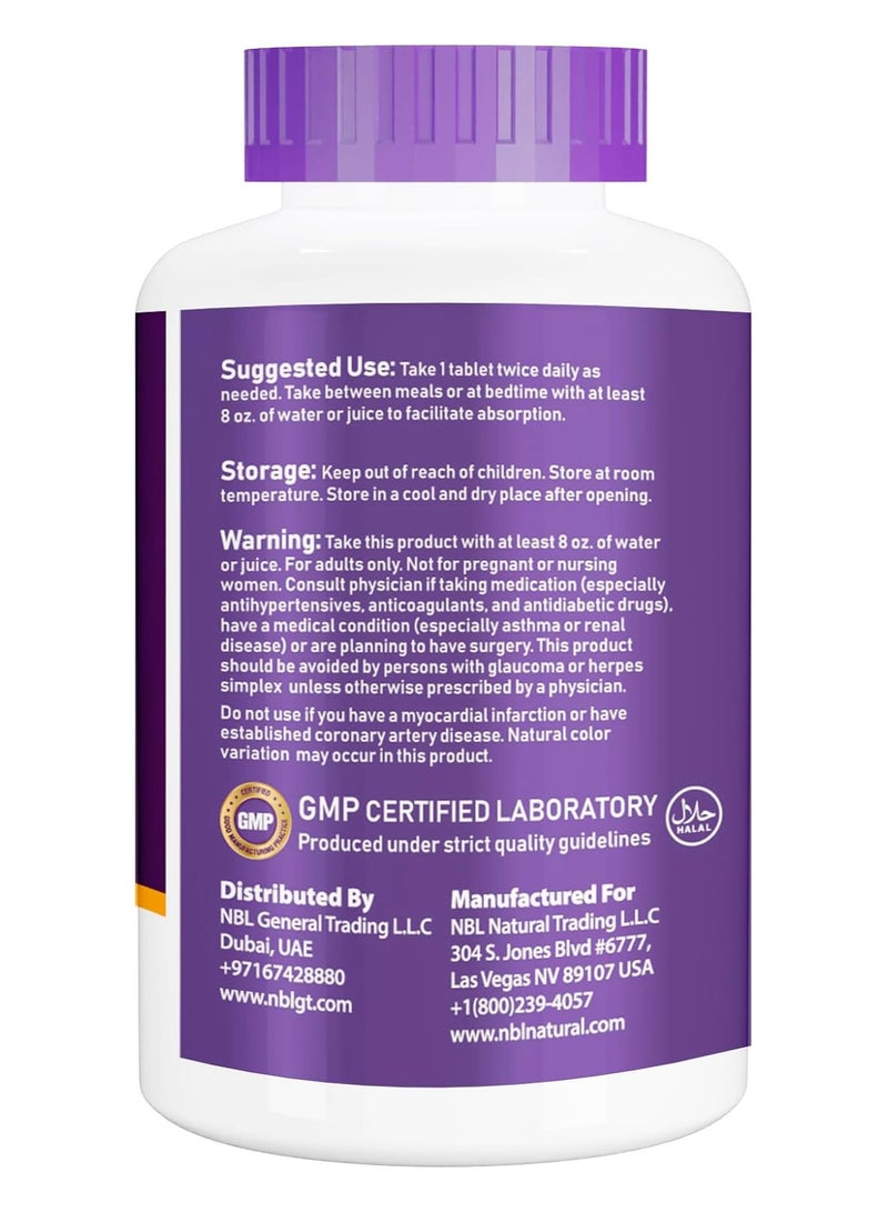 NBL Natural, L-Arginine 1,000 mg, Nitric Oxide Precursor, Amino Acid, 120 Tablets