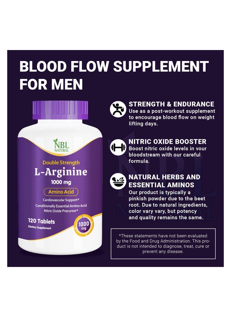 NBL Natural NBL Natural, L-Arginine 1,000 mg, Nitric Oxide Precursor, Amino Acid, 120 Tablets  - Image 3