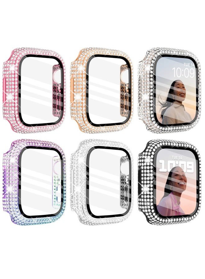 WINGLE Compatible with Apple Watch Screen Protector 42mm Series 11 10, Lady Shiny Diamond Protector Bumper Cover with Tempered Glass Screen Protector for Apple watch case 42mm, 6 Pack - Image 1