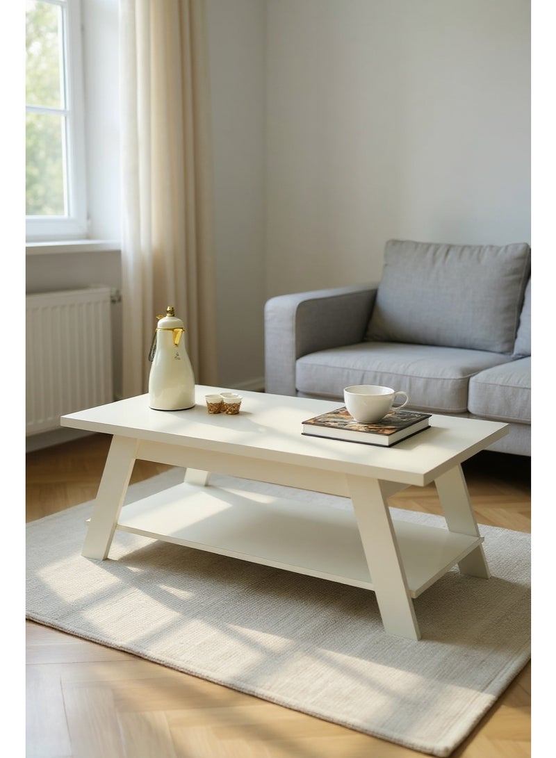 Living White wooden center table for the hall and living room, 120X60X36 cm - Image 1