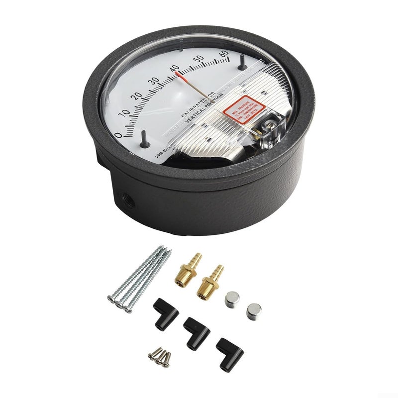 Professional Differential Pressure Gauge Air Flow Meter Industrial Differential Pressure Gauge Air Conditioning Manometer with Aluminum Housing(0-60pa) - Image 1