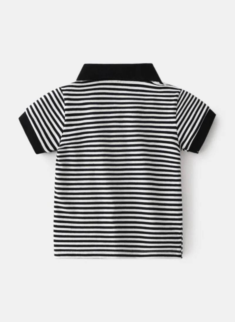 YUNIQEE White Striped Pattern Polo Collar T-shirt