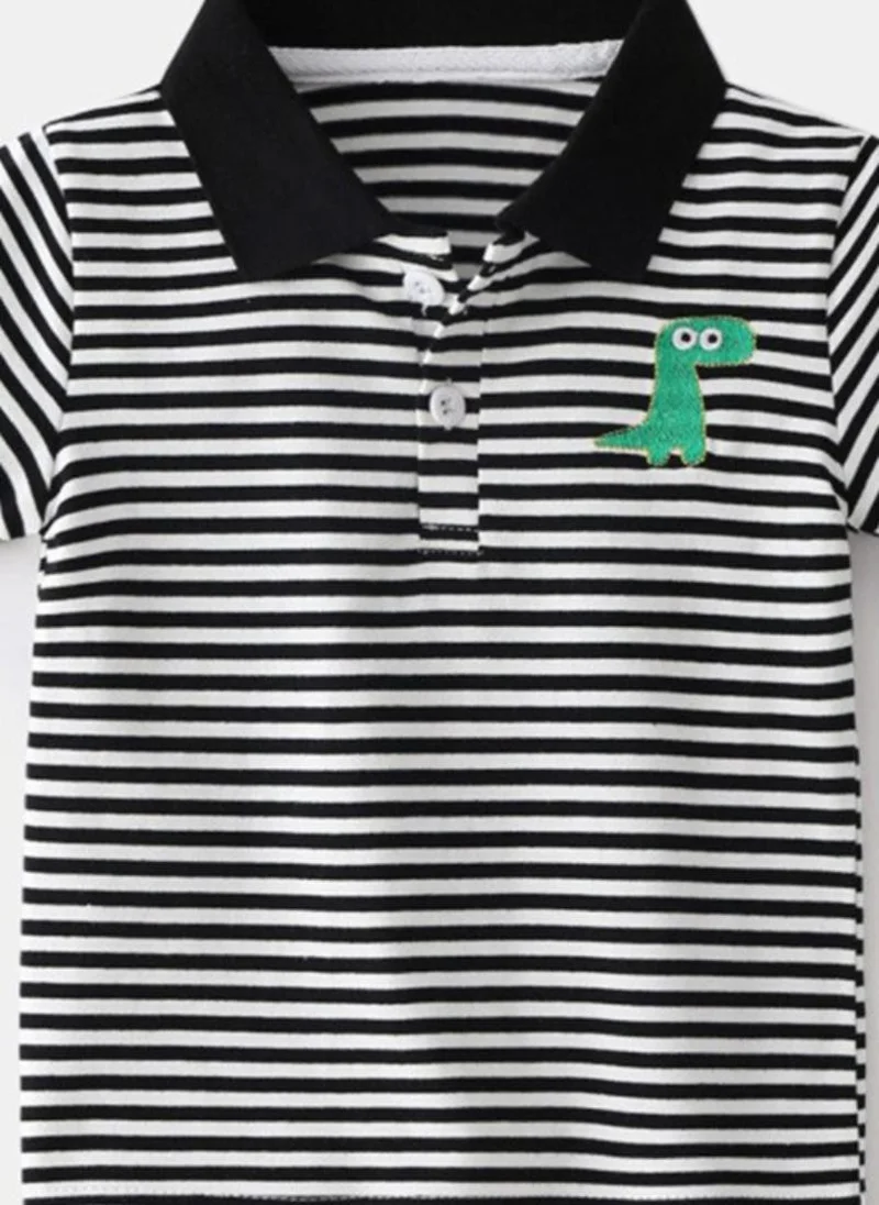 يونيكي White Striped Pattern Polo Collar T-shirt