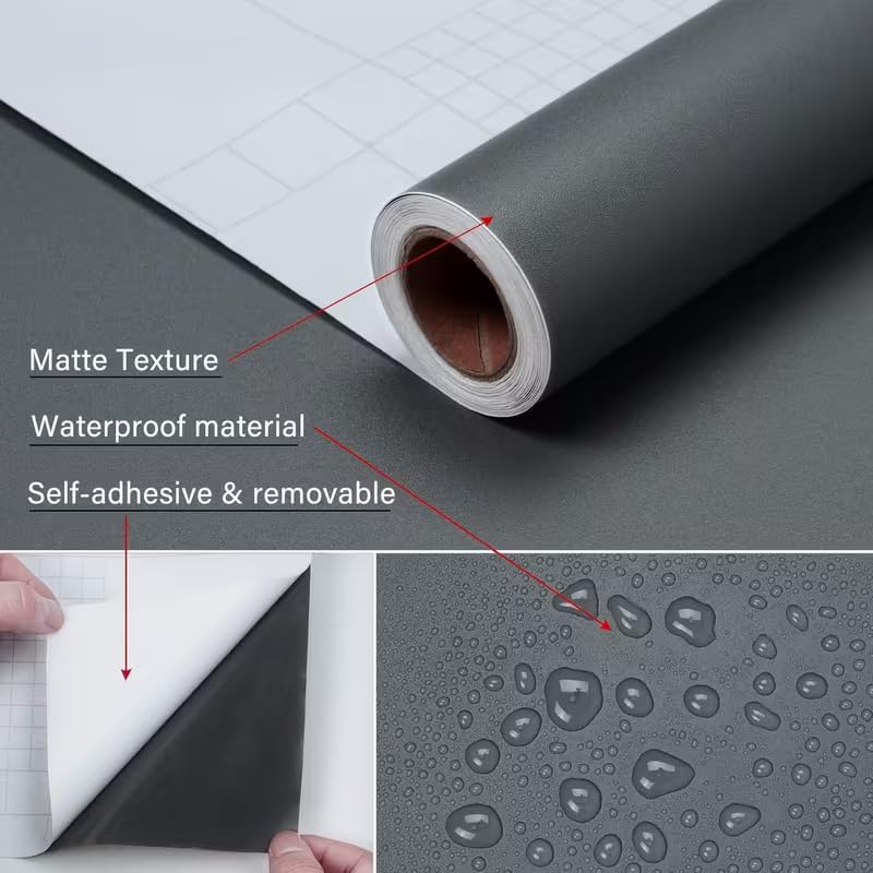 HAPPYMATES Matte Dark Grey Self Adhesive Wood Wallpaper Peel and Stick Kitchen Cabinet Contact Paper Waterproof Waterproof Vinyl Wrap for Cabinets Desk (Grey Wood, 40 x 500 cm) - Image 4