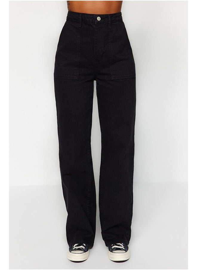 trendyol Black Pocket Detailed High Waist Wide Leg Jeans  - Image 3