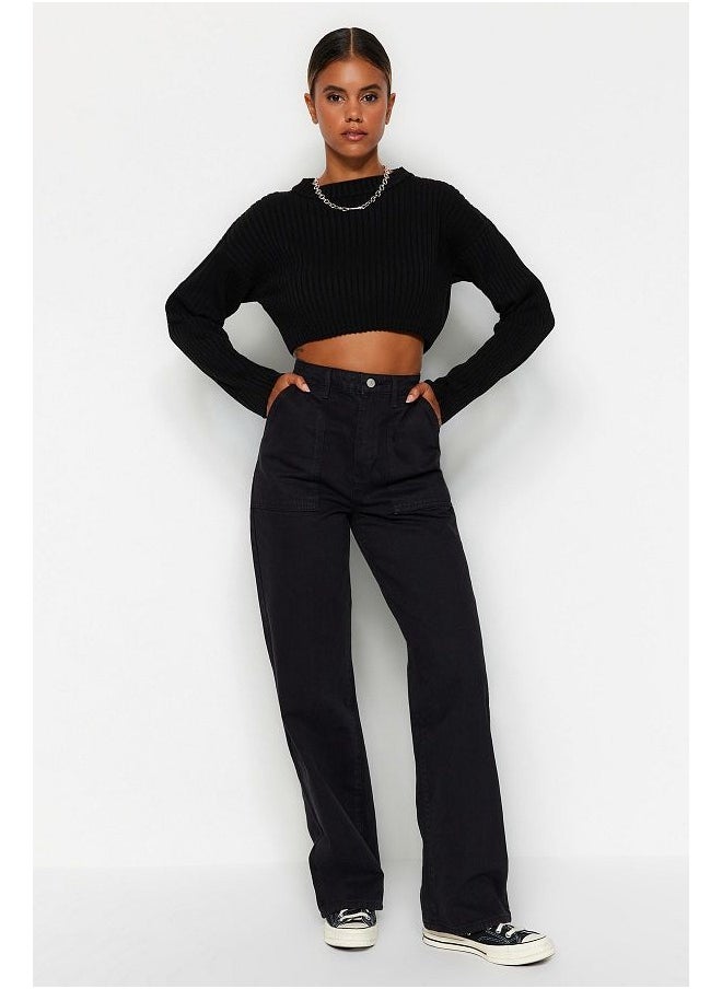 trendyol Black Pocket Detailed High Waist Wide Leg Jeans  - Image 1
