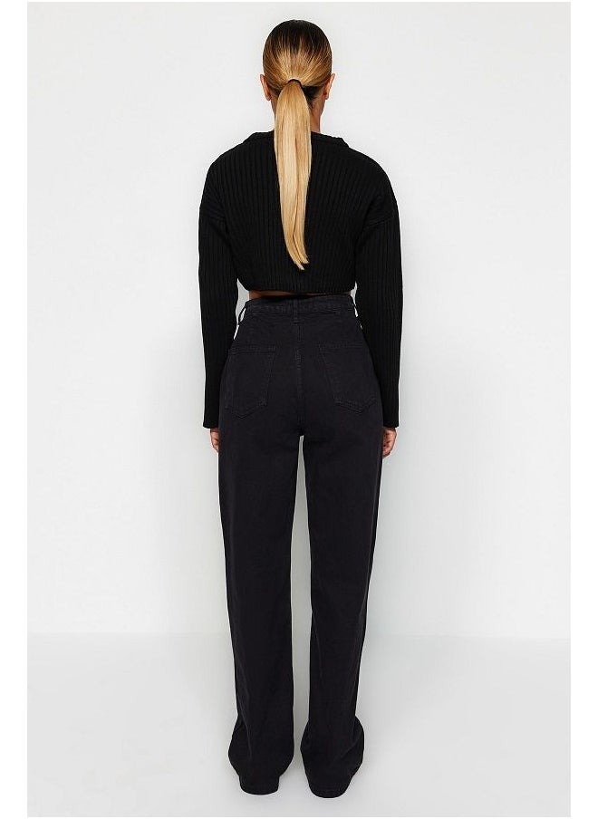 trendyol Black Pocket Detailed High Waist Wide Leg Jeans  - Image 2