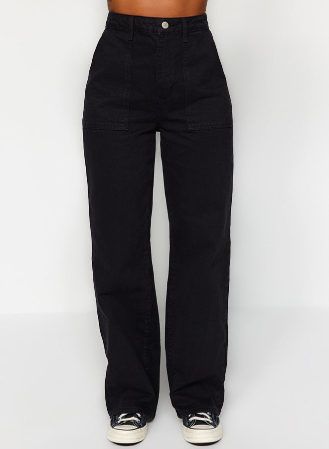 trendyol Black Pocket Detailed High Waist Wide Leg Jeans - Image 4