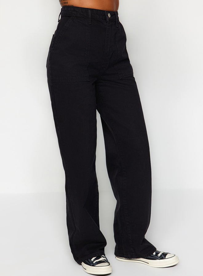 trendyol Black Pocket Detailed High Waist Wide Leg Jeans - Image 5