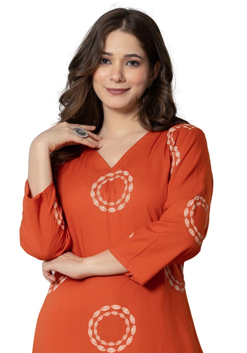 rytras Women's Pure Cotton Printed Kurta Set with Palazzo Pants - Ethnic Wear, Orange(RYT591,S) - Image 5