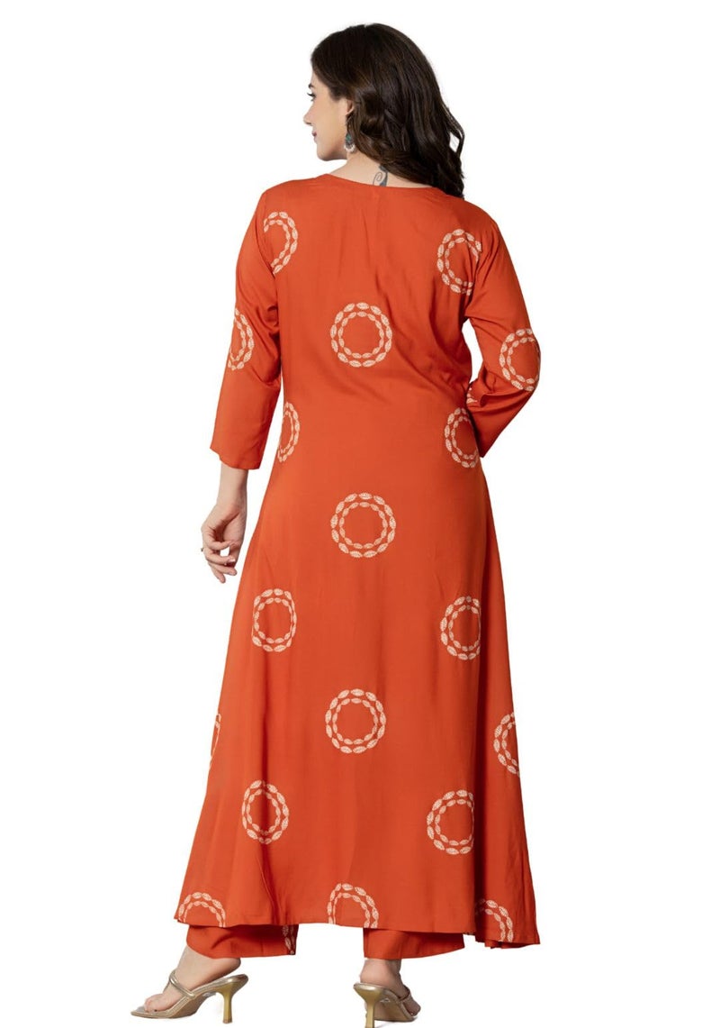 rytras Women's Pure Cotton Printed Kurta Set with Palazzo Pants - Ethnic Wear, Orange(RYT591,S) - Image 2
