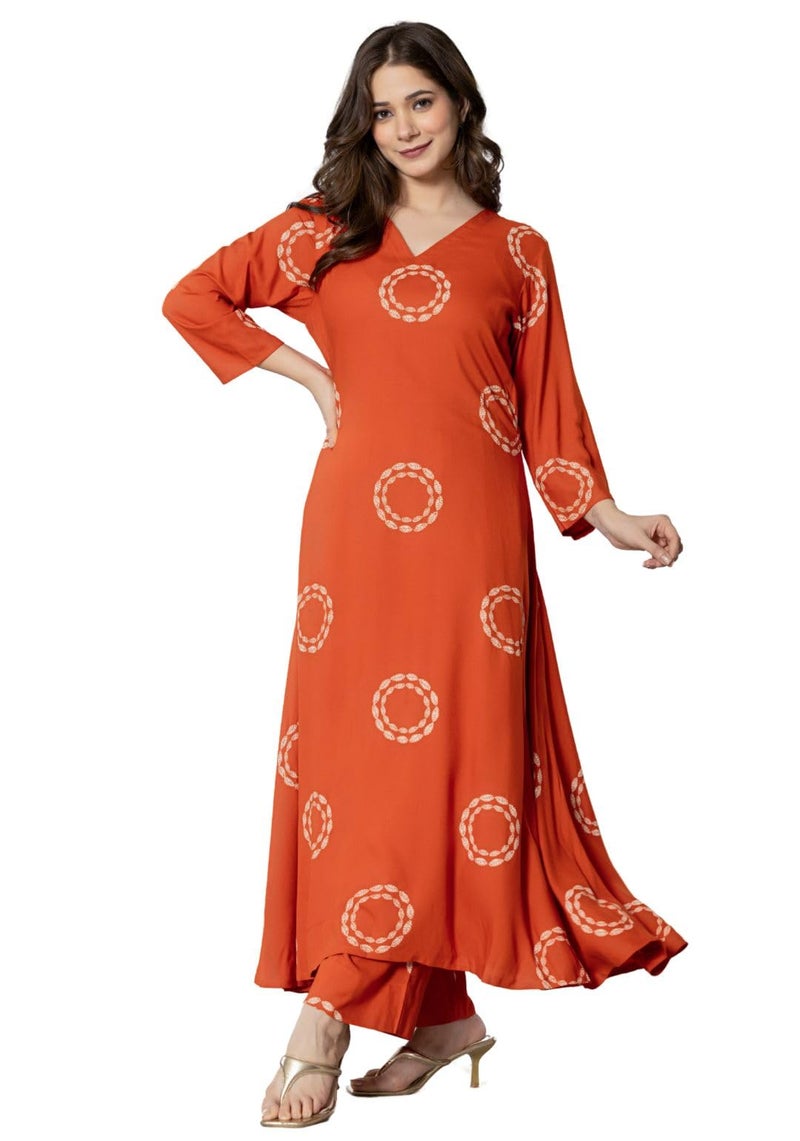 rytras Women's Pure Cotton Printed Kurta Set with Palazzo Pants - Ethnic Wear, Orange(RYT591,S) - Image 4