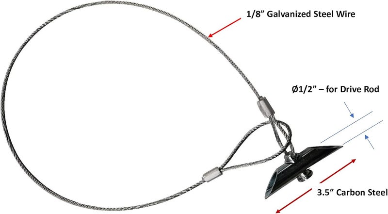 Chisel 3.5" Chisel Earth Anchors - Heavy Duty Ground Anchor with 30" Cable - Cable Earth Anchor for Swing Set, shed, Greenhouse, Fence and More (12) - Image 2