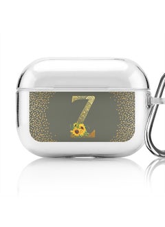 Classic Clear printed Case for Apple Airpods Pro Soft TPU Gel Thin Transparent Flexible Cover - Custom Monogram Initial Letter Mandala Floral Pattern Alphabet - Z (Olive Green )
