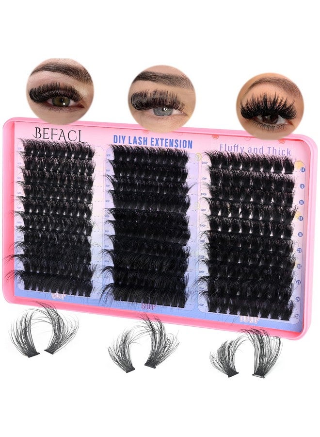 BEFACL Lash Clusters Fluffy Individual Lashes D Curl Cluster Eyelash Extensions 14-25mm DIY Lash Extension Thick False Eyelashes Cluster Matte Black DIY Lashes Extension at Home (280pcs-60P+80P+100P) - Image 1