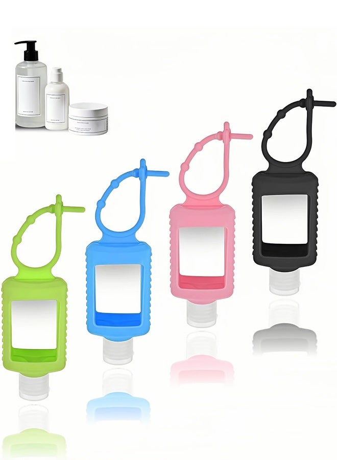 4-Pack Travel Refillable Squeeze Bottles with Silicone Sleeve & Keychain, 2oz/60ml Leak-Proof PETG Plastic Toiletry Containers - Image 1