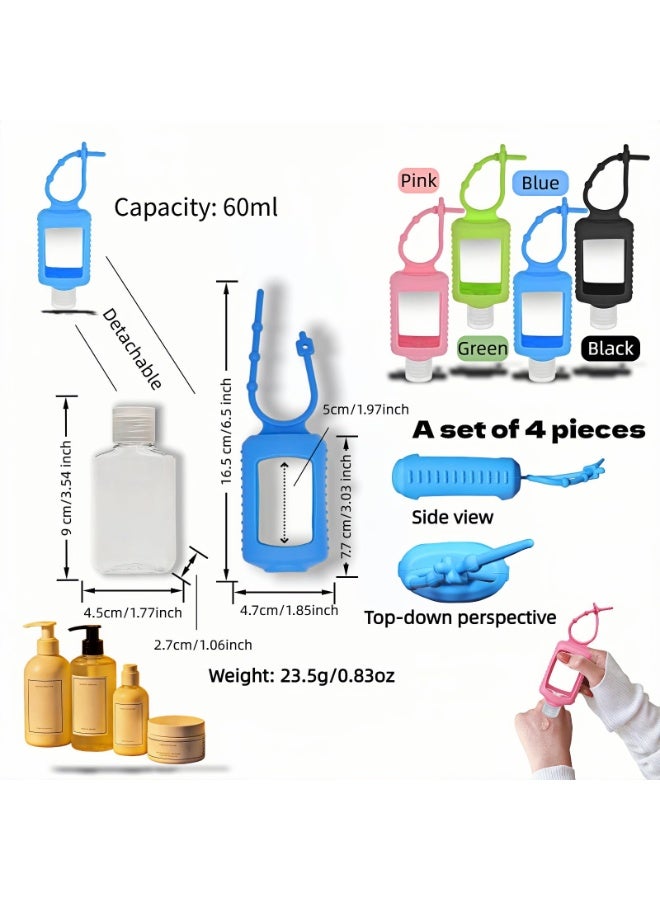 4-Pack Travel Refillable Squeeze Bottles with Silicone Sleeve & Keychain, 2oz/60ml Leak-Proof PETG Plastic Toiletry Containers - Image 2