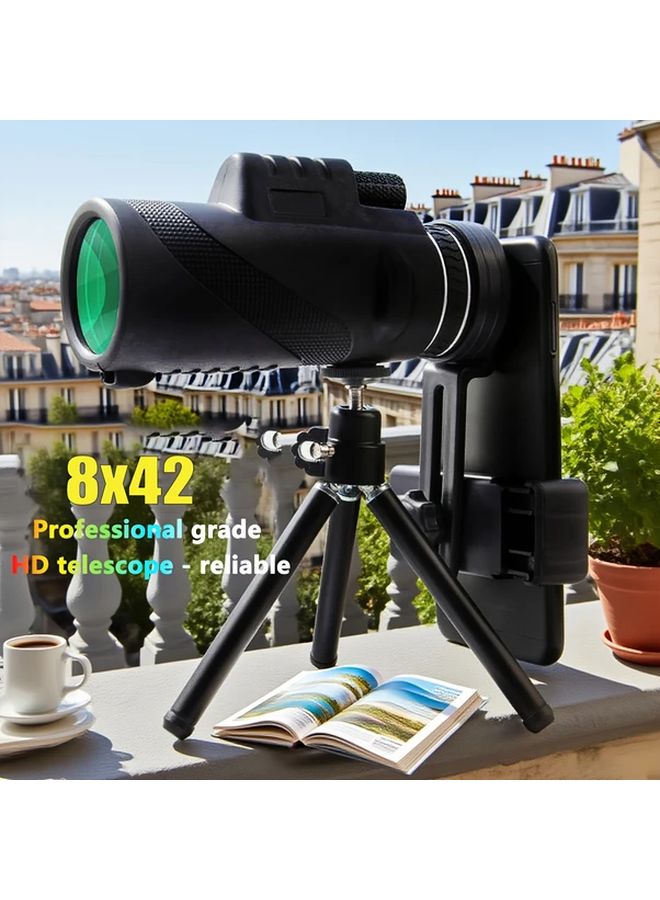 8x42 HD Monoscope With Mobile Phone Clip And Tripod For Outdoor Sports - Image 2