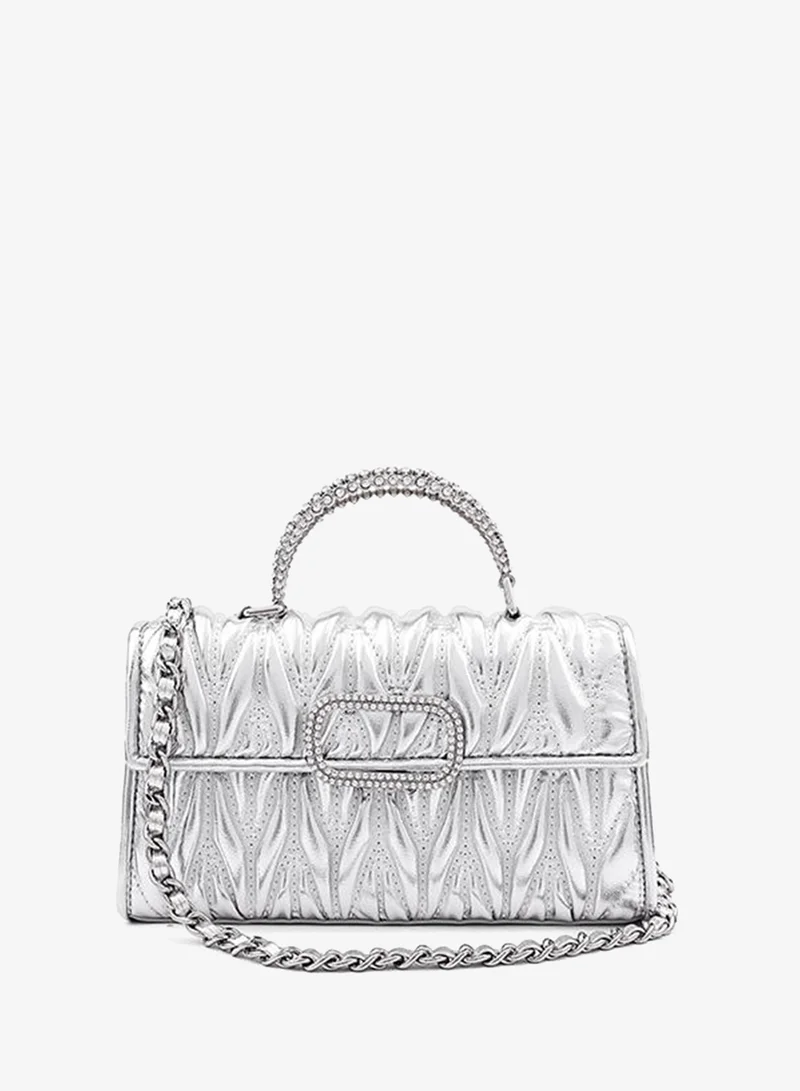 Cuple Silver Cuple Textured Zip Shoulder Bag for Women | Best Price UAE