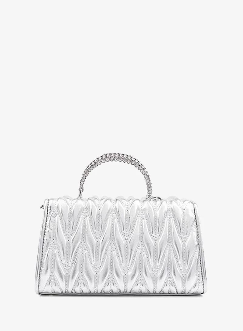 Cuple Silver Cuple Textured Zip Shoulder Bag for Women | Best Price UAE