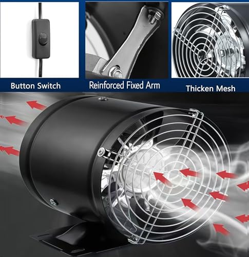 Aydomer 6 Inch Inline Duct Fan, with Switch Low Noise High Air Flow Extractor Fan Metal Exhaust Fan with Bracket and Mesh for Basement, Garage, Attic, Kitchen(Black) - Image 5