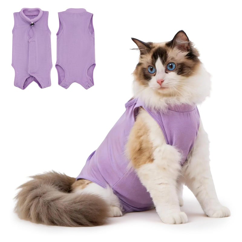 Avont Cat Recovery Suit Female Kitten After Spay Surgery Breathable Modal Cotton Cat Onesie for Wound Skin Disease Care Machine Washable PurpleL - Image 2