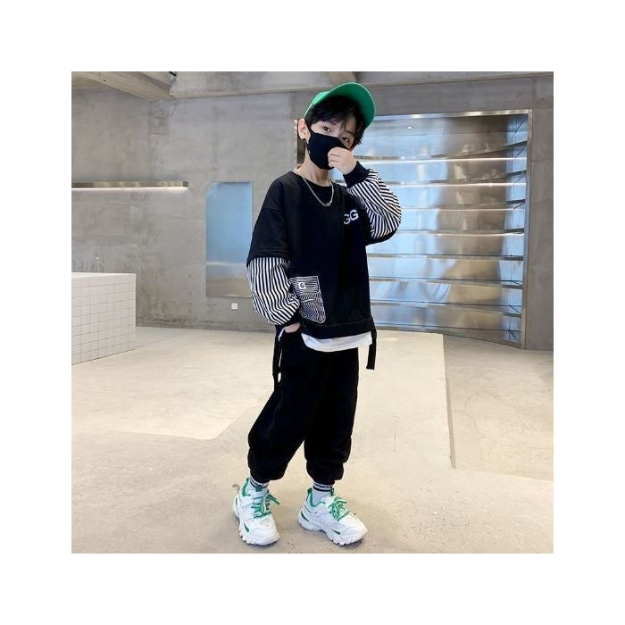 2025 Sweatshirt Boys Suit Spring & Fall New Style Kidsren'S Handsome Fashionable Clothes Trendy Baby Internet Celebrity Trendy Sweatshirt