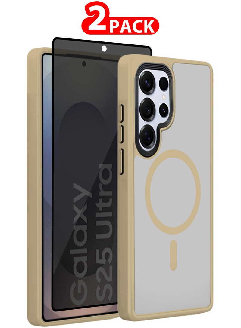 CATANES (for Samsung Galaxy S25 Ultra) 2Packs, Magnetic Slim Protective Case Wireless Charging Support with Shock Proof Privacy Screen Protector - Titanium Desert - Image 1