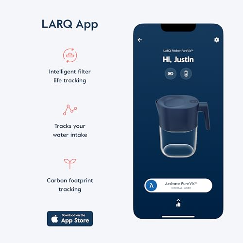 LARQ لاريك بيورفيس 3 في 1 إبريق ماء – منقي، فلتر وتتبع، إبريق ماء بسعة 8 أكواب مع فلتر متقدم لماء نظيف ومنعش – يزيل الكلور، PFAS، الرصاص والمزيد – أزرق موناكو - Image 3