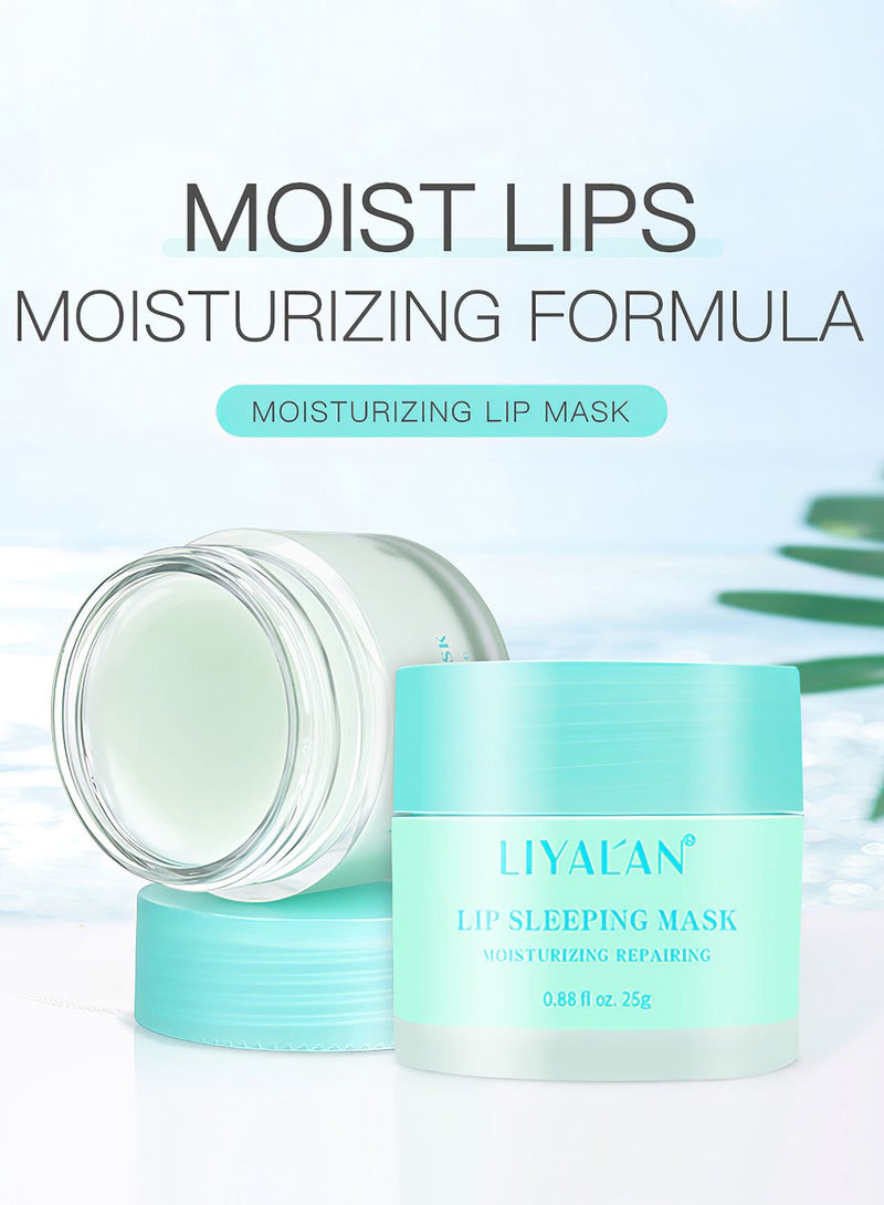 LIYALAN Lip Sleeping Mask Deep Long Lasting Moisturizing Repairing Nourishing Hydrating Brightening Daily Lip Care to Fade Lip Lines and Improve Dry Peeling and Plump Lip Mint Green 25g  - Image 2
