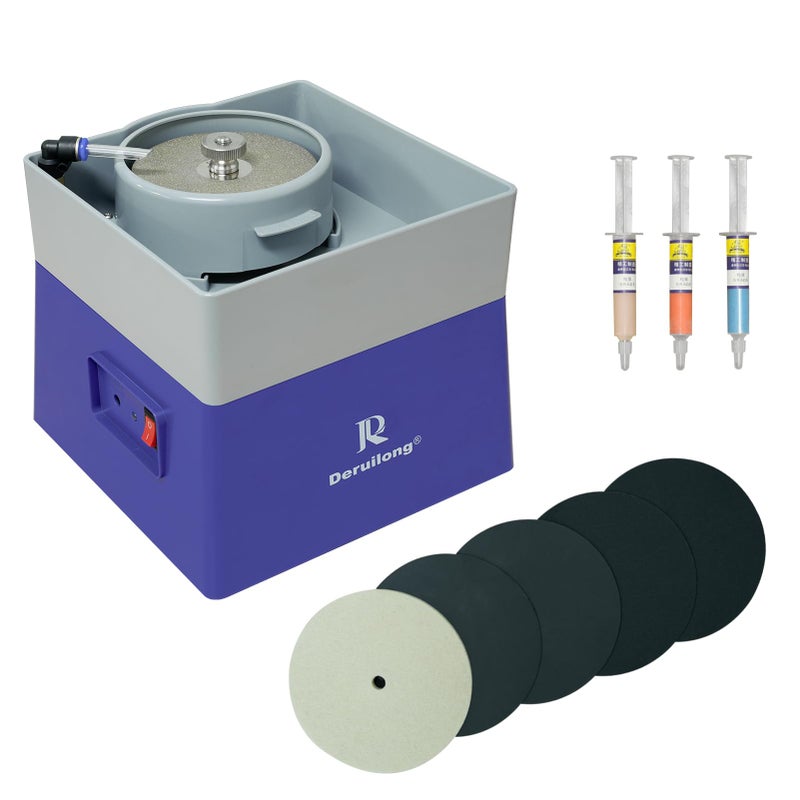 Deruilong 4 Flat Grinding Machine Grinding Equipment Shaping and Polishing Tools Mineral Rock Polishing Machines Grinding Machines Includes Rock Mineral Polishing Machine Accessory Kit - Image 2